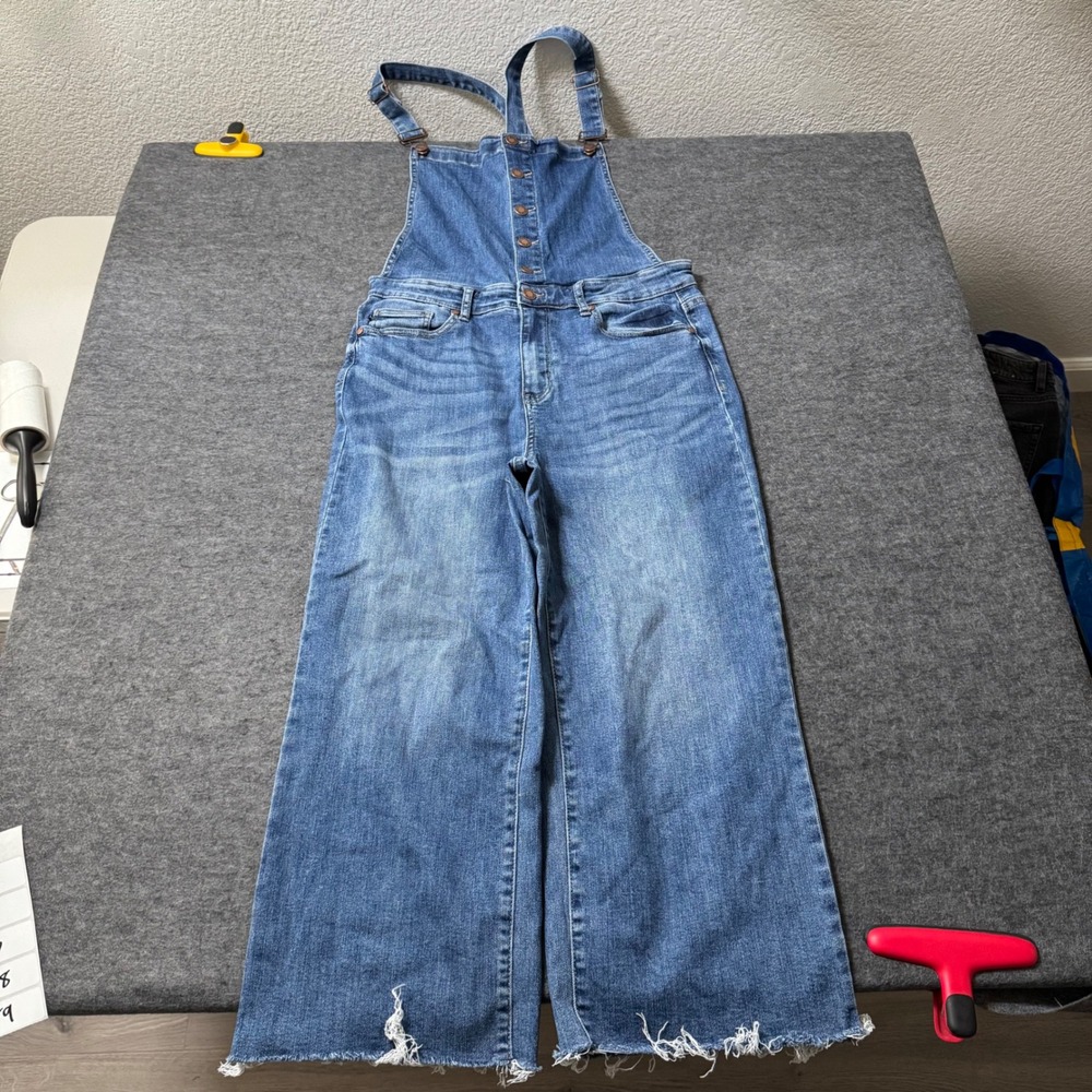 Judy Blue Wide Leg Crop Overalls Medium Wash Frayed Hem JB88676-MD-CO XL